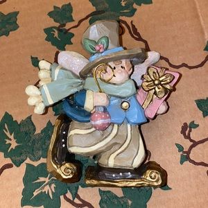 4” Christmas angel with holly & ornament & gift
